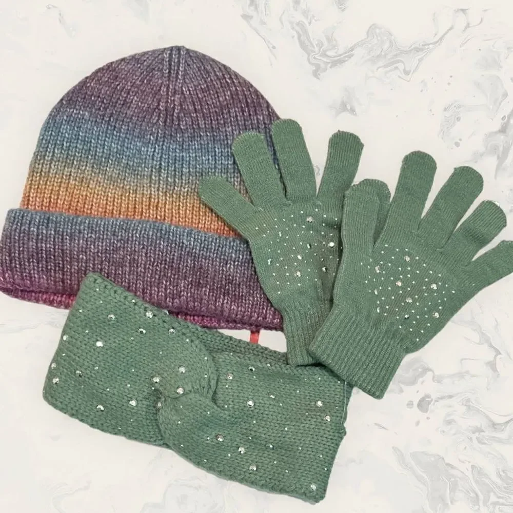 NWT Nordstrom BP. Two Piece Green Embellished Globes and Head Band  and Multicol